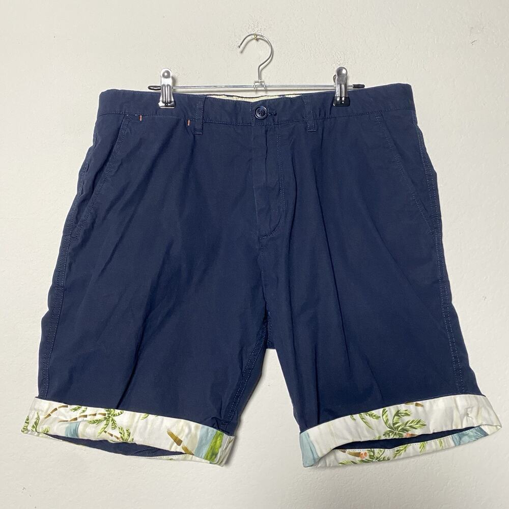 Mens Scotch & Soda Navy Blue Chino Shorts Size 32 Vacation Resort Tropical Cuffs